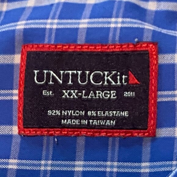 UNTUCKit Men’s Performance Kiepersol Button-Down Shirt 2XL Blue White Plaid - Picture 5 of 16